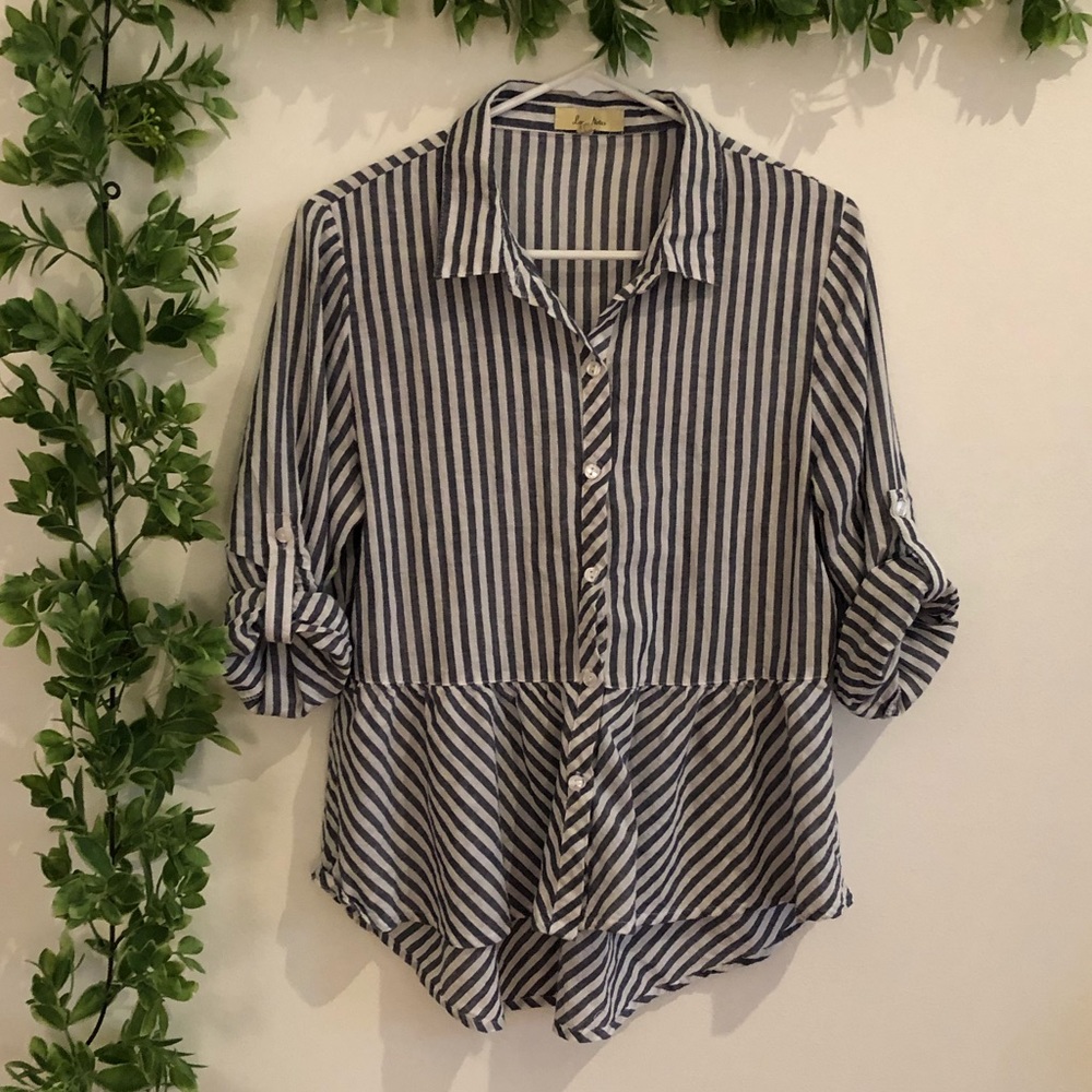 Love Notes Striped Peplum Button Down